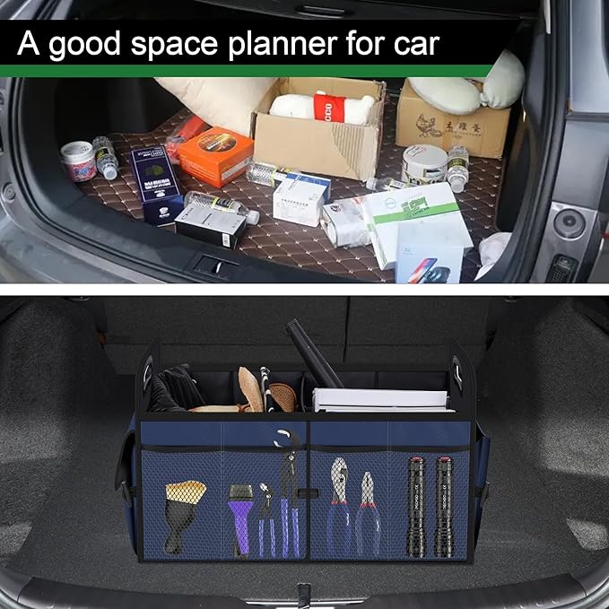 Femuar Car Trunk Organizer,Car Storage Organizer with 72L Large Capacity Waterproof Collapsible and 11 Pockets,Trunk Organizer for Car Suv/Jeep/Sedan, Large Size,Blue