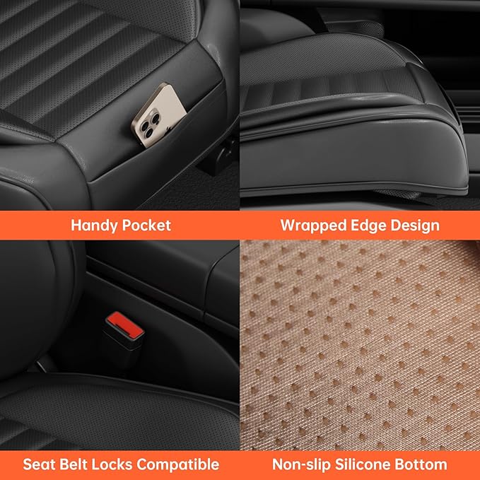 2 Pack Car Bottom Seat Cover, Luxury Leather Front Seat Covers, Breathable and Waterproof Automotive Bottom Seat Covers, Universal Anti-Slip Seat Covers Fit for Most Vehicles (Black, 2 PCS)