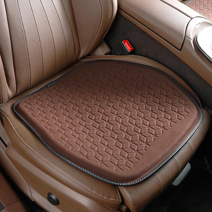 Thin Premium Gel Seat Cushion for Car Seat, Office Chair, Wheelchair, Golf Cart - Non-Slip Car Seat Cushions with 0.7 Inch Gel - Sciatica & Coccyx Pain Relief (Suede, Dark Brown)