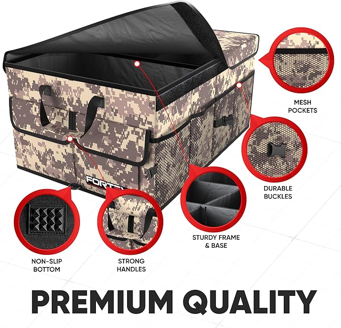 FORTEM Trunk Organizer For SUV Car Trunk Organizer, Foldable Storage, Car Accessories for Women Men, Collapsible Bag, Perfect Christmas Gifts, 600D Oxford, Non Slip Bottom, Straps, Soft Cover (50L)