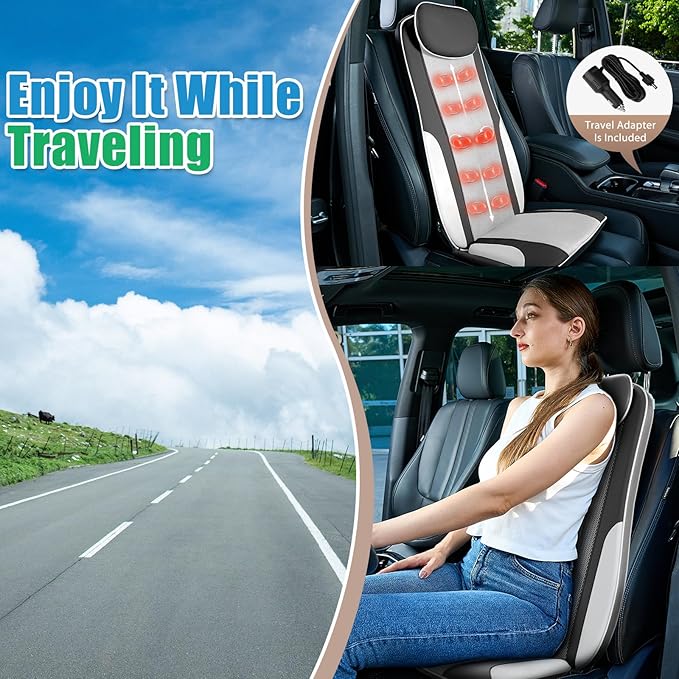 Shiatsu Back Massager with Heat, Massager Chair Pad for Pain Relief Deep Tissue with Smart Timer, Kneading Seat Cushion Vibration for Office, Home, and Travel Use