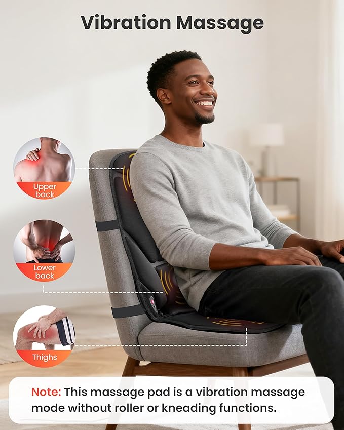 COMFIER Vibration Back Massager with Heat, Heated Massage Chair Pad, Massage Seat Cushion, Chair Massager pad, seat Warmer 5 Vibrating Modes & 2 Heat Levels, Ideal Gifts for Men Women
