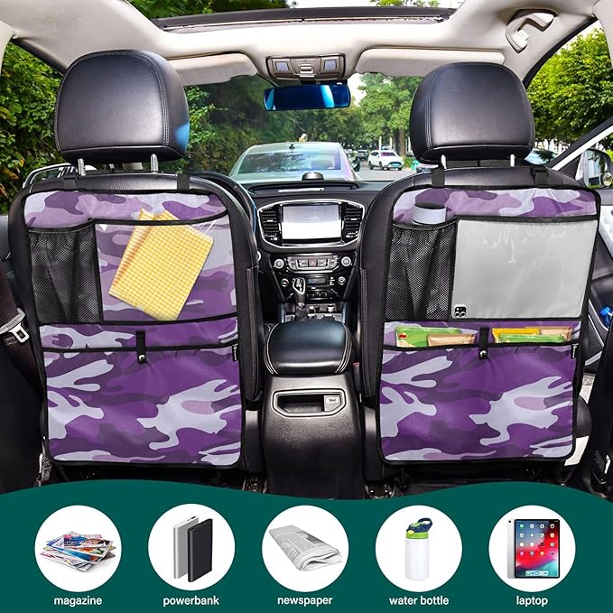 Automotive Seat Back Organizers Car Seat Organizer Waterproof Car Back Storage Kick Mat, Backseat Car Organizer with Pockets,Car Seat Protector Fit All 2Pcs Camouflage