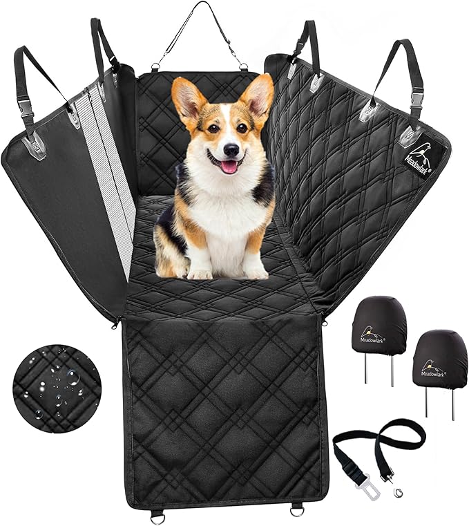 Meadowlark Dog Car Seat Cover with Mesh Window, Heavy Duty Pet Seat Cover for Back Seat, Extra Padded Non-Slip Dog Hammock, Water-Resistant Back Seat Protector for Cars Trucks and SUVs (64" W x 60" L)
