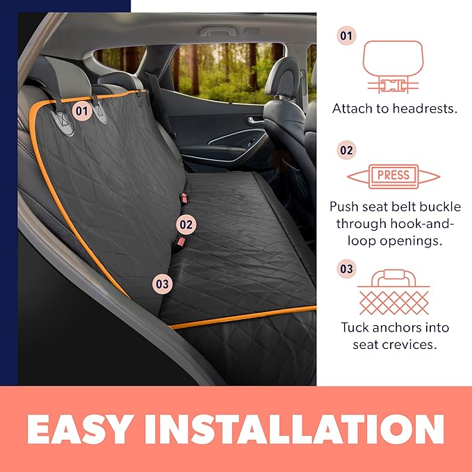 Active Pets Orange XL Dog Car Hammock Back Seat Cover, Waterproof Backseat Cover Protector for Truck Bench Rear of Sedans or SUVs, Essential Pet Supplies Vacuum or Wipe Clean, Machine Washable