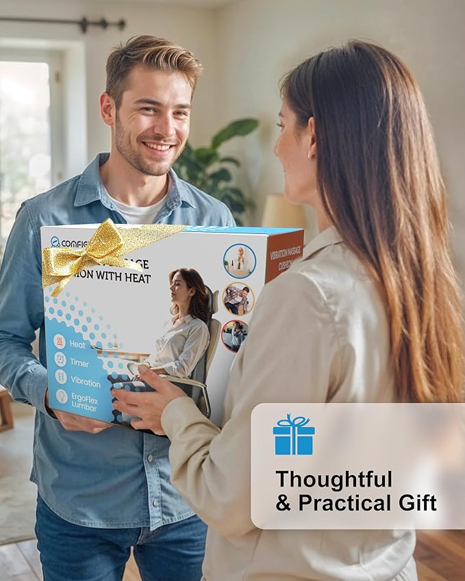 COMFIER Back Massager with Heat, Massage Seat Cushion for Chair with 10 Vibration Motors, Adjustable Lumbar Support,Chair Massager for Office,Recliner,Gifts for Men,Women