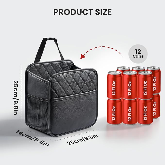 Backseat Car Organizer, PU Leather Car Storage with 2 Mesh Pockets, 9.8" x 9.8" x 5.5", Foldable & Universal, For Car, Truck, SUV