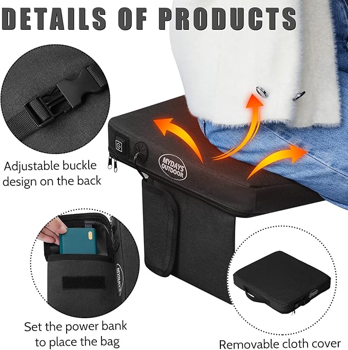 Juexica Portable Heating Seat Cushion Heated Pad with 3 Levels Fast Heating Warm Seat Pads Electric USB Power Stadium Pad for Bleachers Office Park Boat Camping