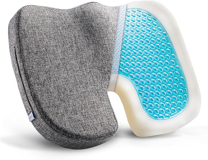 Seat Cushion for Long Sitting, Cooling Gel Memory Foam Seat Cushion - Back, Sciatica, Coccyx, Tailbone Pain Relief - for Office Chairs, Car Seat, Wheelchair Sitting Cushion (Grey)