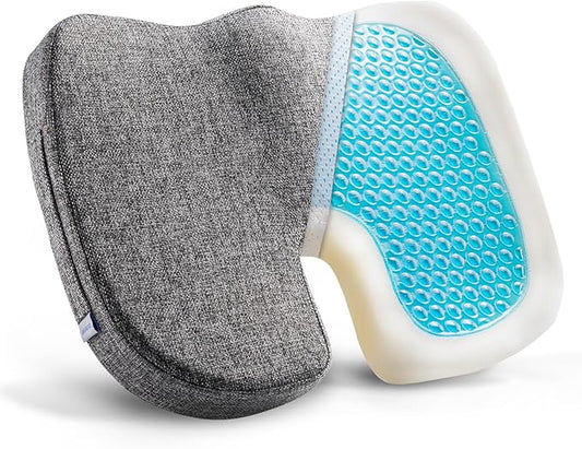 Seat Cushion for Long Sitting, Cooling Gel Memory Foam Seat Cushion - Back, Sciatica, Coccyx, Tailbone Pain Relief - for Office Chairs, Car Seat, Wheelchair Sitting Cushion (Grey)
