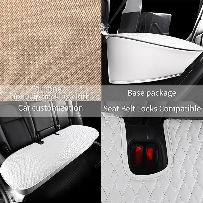 SanQing Car Seat Cover Luxury Napa Leather Rear Seat Covers for Model Y Car Seat Bottom,Original White Color Heavy Duty Seat Cushion Protector Without Backrest (White Rear, Model Y)