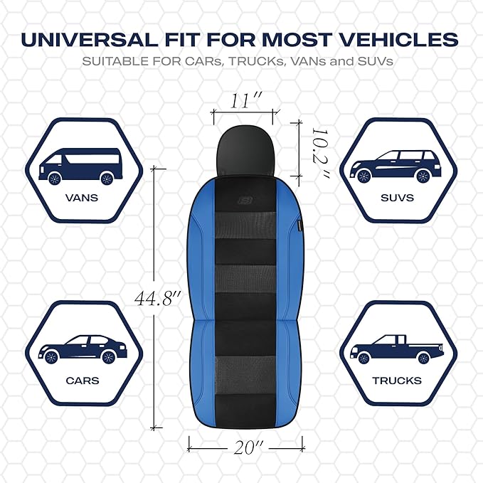 Skechers Men’s Seat Covers, Air-Cooled Memory Foam Car Seat Covers Front Seats, Airbag Compatible,Universal Fit for Most Cars, SUVs, Vans and Trucks,Blue