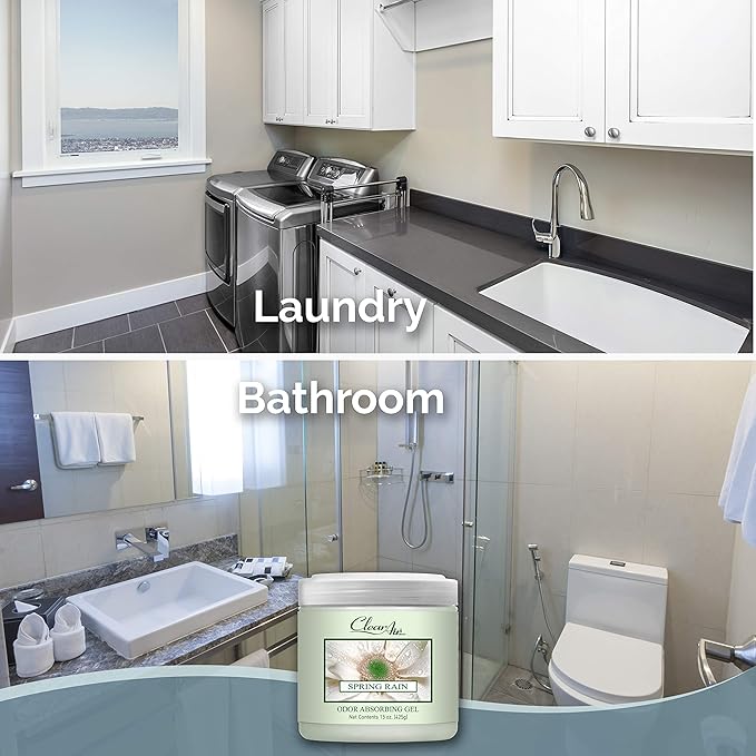 Clear Air 15oz Gel Odor Eliminator - Absorb & Remove Strong Odors from Pets, in Bathrooms, Basements, Garage, Cars, RVs & Boats - Eliminate Tough Odors with Essential Oils (Spring Rain, 2-Pack)