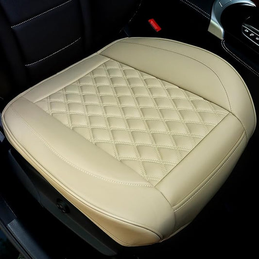 Cusaota 2 Piece Car Seat Covers Protectors for Front Seat Bottoms, Luxury PU Leather Car Interior Seat Cushion Pad Mat, Compatible with 90% Vehicles (Sedan SUV Truck Jeep) (Beige-2PCS)