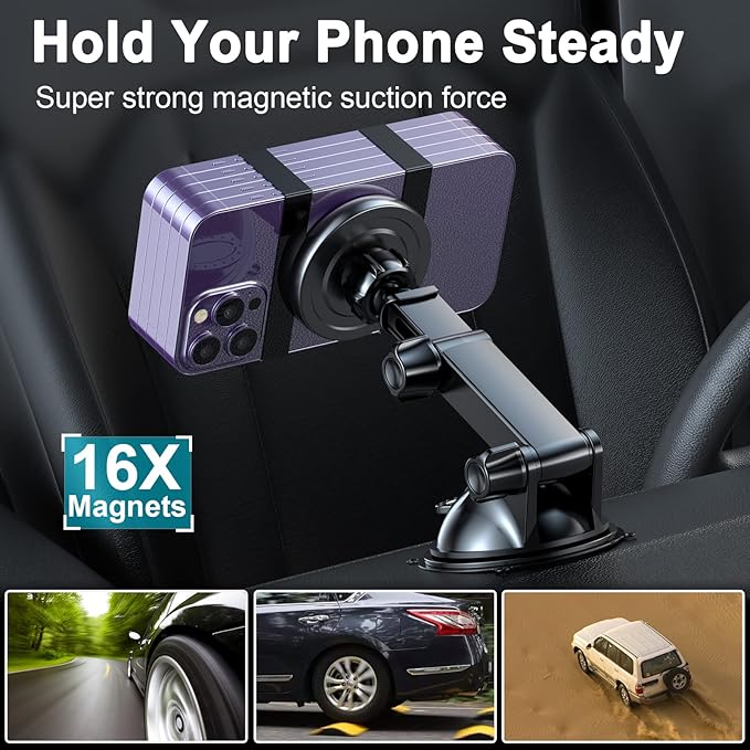 for MagSafe Car Mount Charger,【N55 Magnet】 Magnetic Wireless Fast Charging Phone Holder for iPhone 17 Pro Plus iPhone16-12 【Vent/Dash/Windshield】 360° Adjustable （No Adapter）