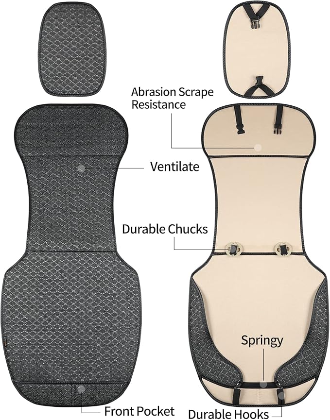 Breathable Car Seat Cover,Front Seat Protector,Durable and Non Slip,Polyester Silk Material, Universal Car Seat Cushion,Suitable for All Seasons,Airbag Compatible. (Black，2PCS)