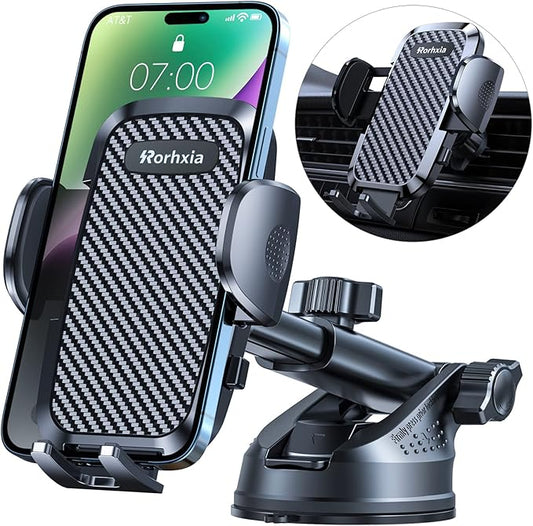 3-in-1 Phone Mount for Car [2025 Most Stable and Flexible Suction Cup] Vent Dashboard Windshield Cell Phone Holder Car Fit for iPhone, Samsung, All Phone