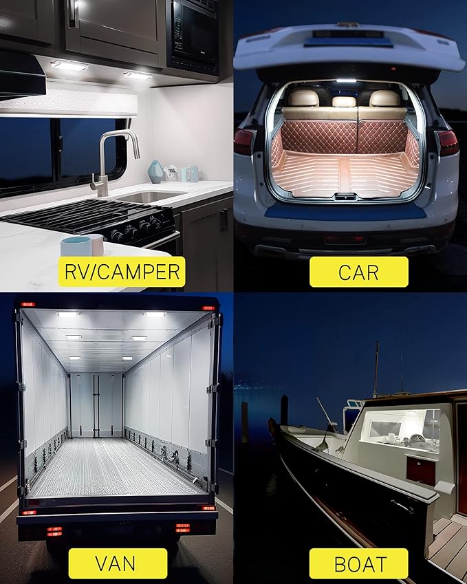 Dome Light for RV Interior, 48LED 800LM Ultra Bright 12 Volt LED White Lights, RV Ceiling Light with Switch Control, Ideal for Car Van Truck Camper Lorry Motorhome Boat(2 Pack)