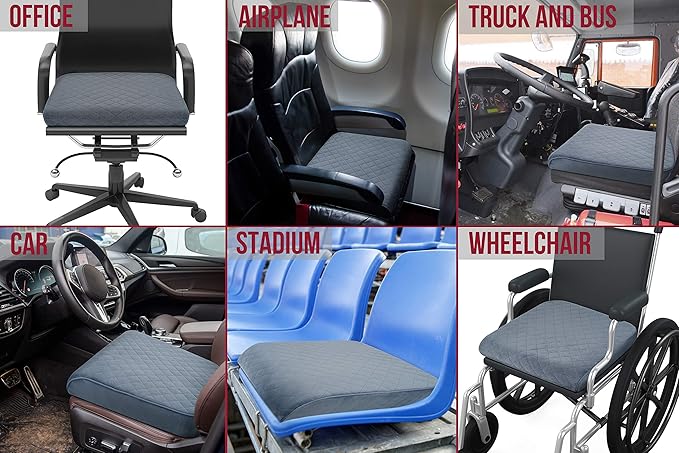 Large 19"x17"x3.25" Medium-Firm Memory Foam Seat Cushion with Cooling Effect, Washable Cover and Non-Slip Base for Office Chairs, Wheelchairs, Recliners, Cars - Back Pain Relief - Gray