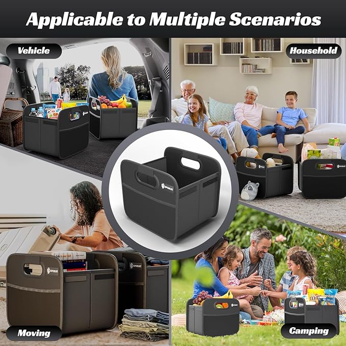 Sposuit Trunk Organizer for Car - Collapsible Split Trunk Storage with Reinforced Handles, SUV Trunk Organizers for Grocery Cargo(Black, 2Pack)