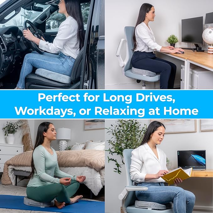 LuminaRest® Gel Seat Cushion for Long Sitting – Premium CertiPUR-US® Certified Memory Foam, Ergonomic Office Chair Cushion for Tailbone & Coccyx Pain Relief, Sciatica & Back Support – (Gray)