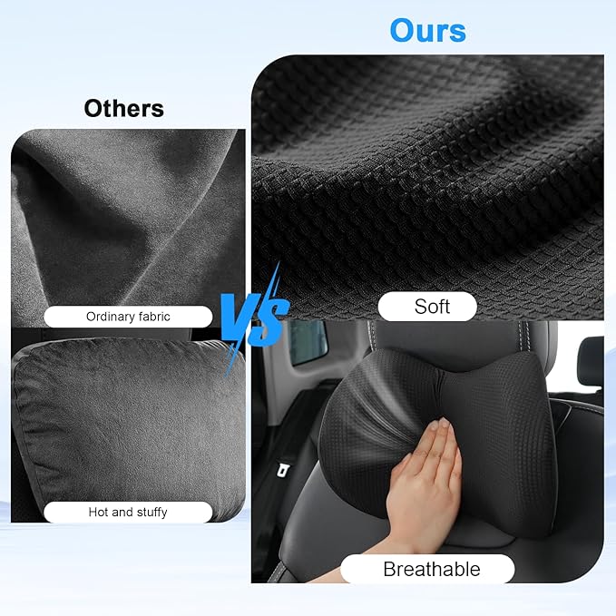 2 Pack Car Headrest Pillow for Neck Support, Ultra Comfortable Neck Pillow for Driving, Car Neck Pillows with Adjustable Strap & Breathable Removable Cover, Fit Most Cars(Black)