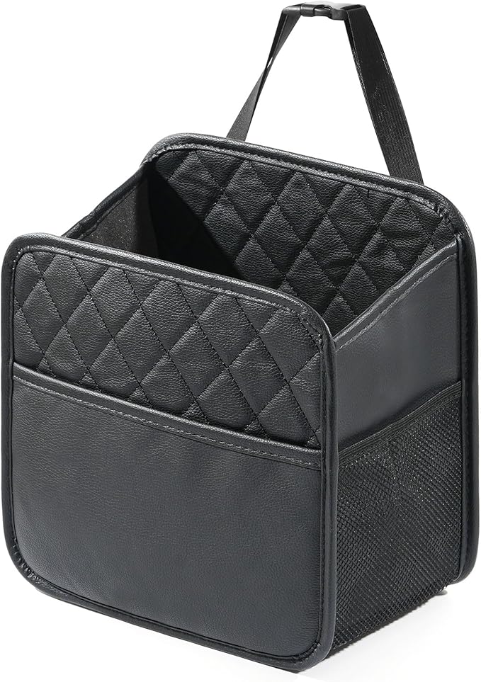Backseat Car Organizer, PU Leather Car Storage with 2 Mesh Pockets, 9.8" x 9.8" x 5.5", Foldable & Universal, For Car, Truck, SUV