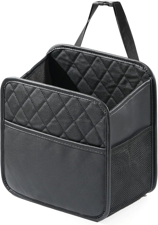Backseat Car Organizer, PU Leather Car Storage with 2 Mesh Pockets, 9.8" x 9.8" x 5.5", Foldable & Universal, For Car, Truck, SUV