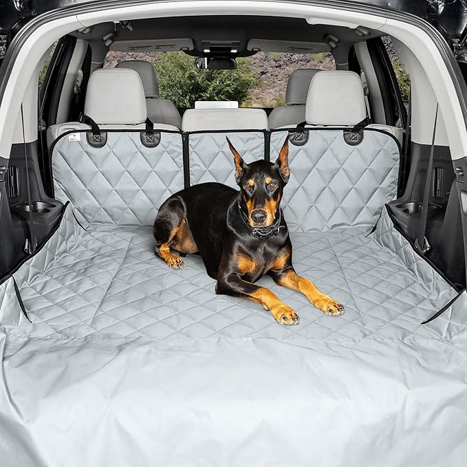 4Knines Split Cargo Liner for SUV – for Dogs & Pets, Heavy-Duty, Waterproof Trunk Mat & Cargo Cover – Fits 60/40 Split Bench & Armrest Pass-Through – Machine Washable, Non-Slip (Extra Large, Grey)