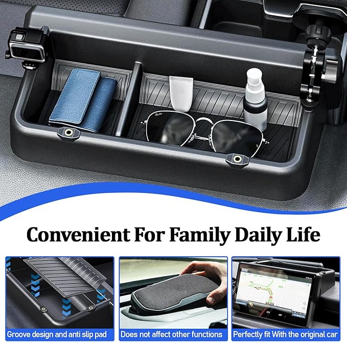 Center Console Organizer for Toyota Tacoma 2024-2025, 14-Inch Dashboard Storage Tray w/Anti-Slip Silicone Pad & Hidden Tray Accessories