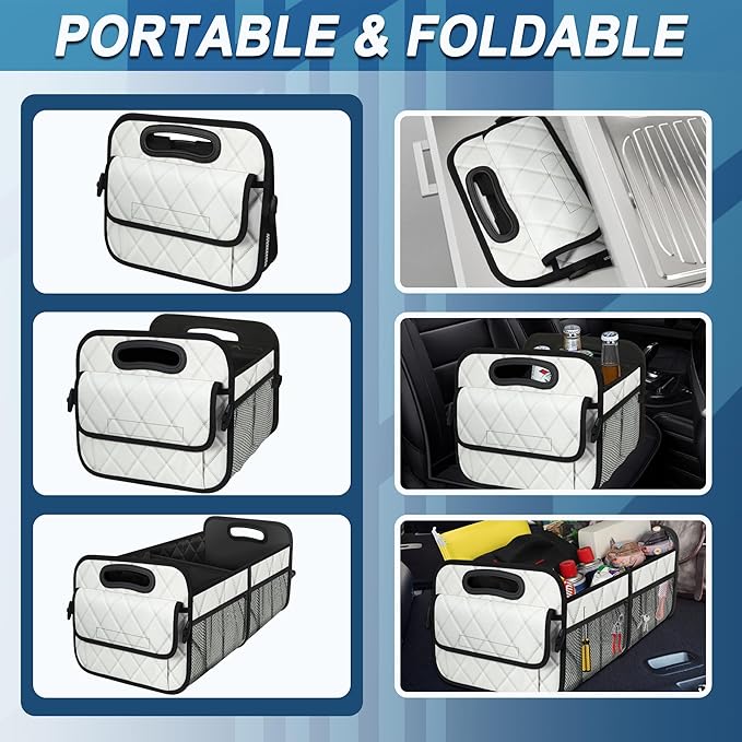 Deosk Car Trunk Organizer for SUV, Car Organizers and Storage with 6 Pocket, Car Accessories for Women/Men 70L Waterproof Polyester Trunk Organizer(Large, Beige)