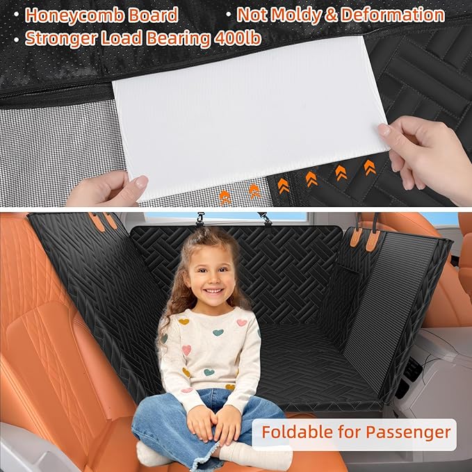 Back Seat Extender for Trucks,Hard Bottom Car Seat Cover for Dogs with Mesh Window,Waterproof Hard Bottom Dog Car Seat Cover for Ford/GMC/Chevrolet/Toyota/RAM Crew Cab Trucks&Full-Size SUVs (XL-Black)