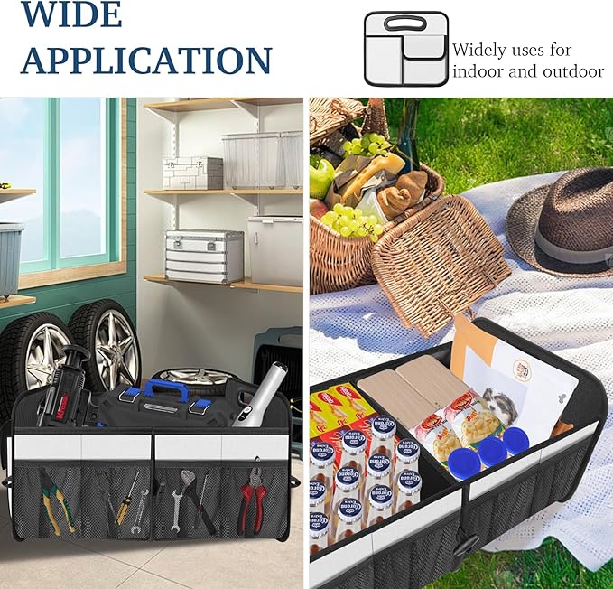 Femuar Car Trunk Organizer, Car Storage Organizer with Large Capacity Waterproof Collapsible Trunk Organizer for Car Suv/Jeep/Sedan (Beige, Standard)