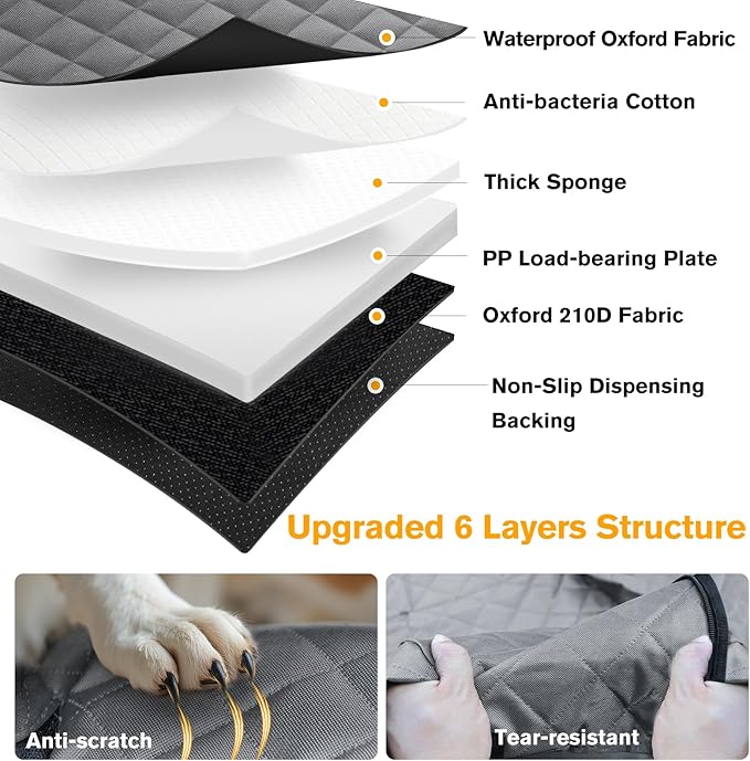 PETICON Back Seat Extender for Dogs, Hard Bottom Dog Car Seat Cover - Supports 400lbs, Rear Seat Pet Cover with Mesh Window, Waterproof Dog Hammock for Car SUV and Trucks