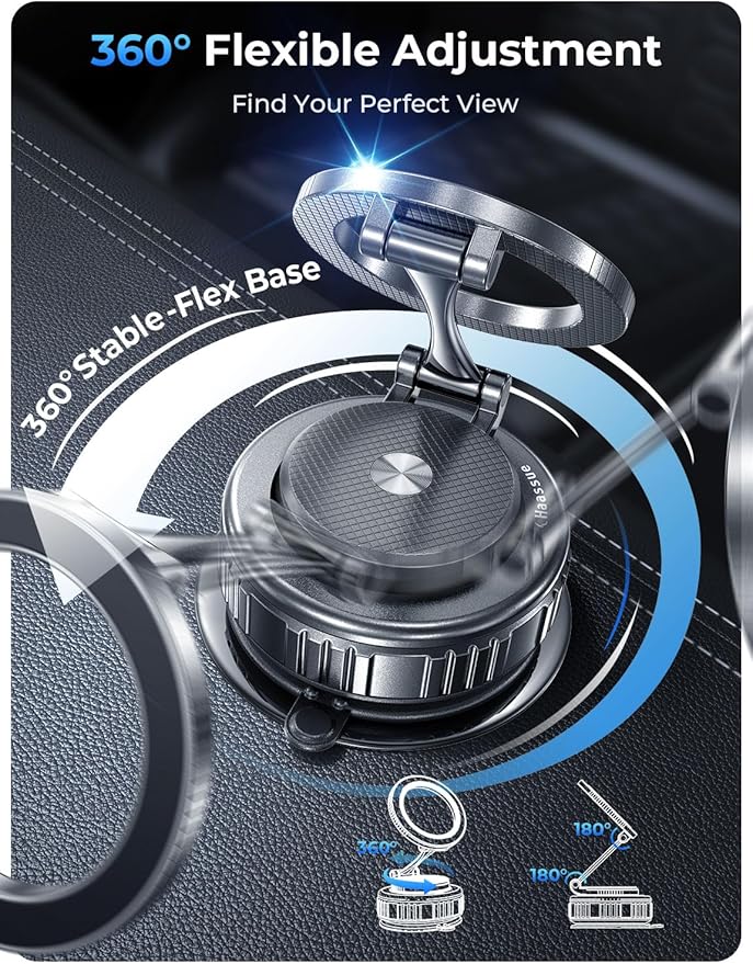 2026 Heavy-Duty Magnetic Phone Holder for Car, Ultra Strong Vacuum Suction Magsafe Car Mount with Full Metal Arm 360° Adjustable Phone Holder for Dashboard & Windshield for iPhone 17 Pro Max & Samsung