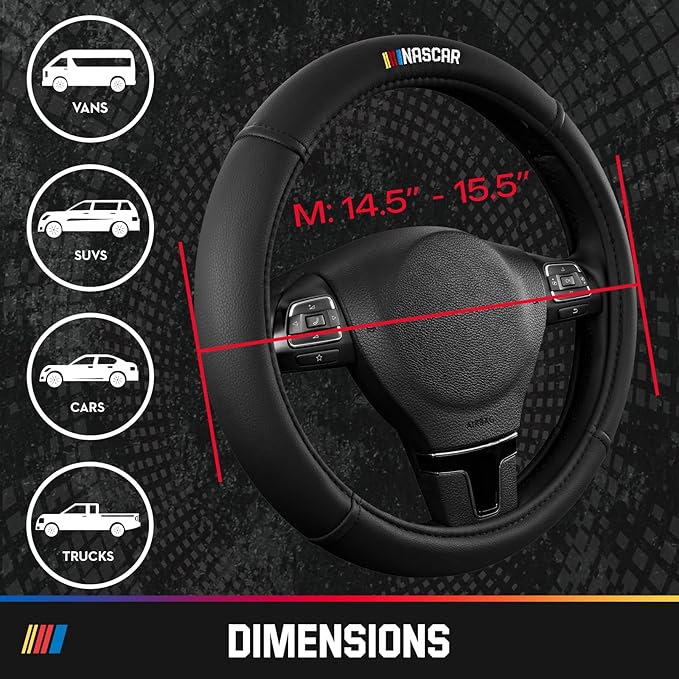 NASCAR Steering Wheel Cover, Two-Tone Black Leather Patchwork, Universal Fit 14.5"-15.5" Steering Covers for Cars, Anti-Slip, Soft Grip, Odor-Free, Trucks & SUVs, Racing Style Interior Upgrade