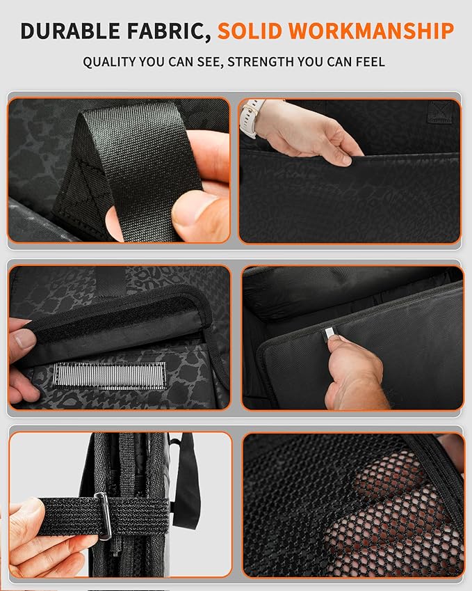 Sturdy Car Trunk Organizer – Large Capacity Trunk Organizer for SUVs & Sedans, Hard-Shell One-Piece Design with Cute Print, Collapsible and Durable Car Organizers (Black Leopard 70L)