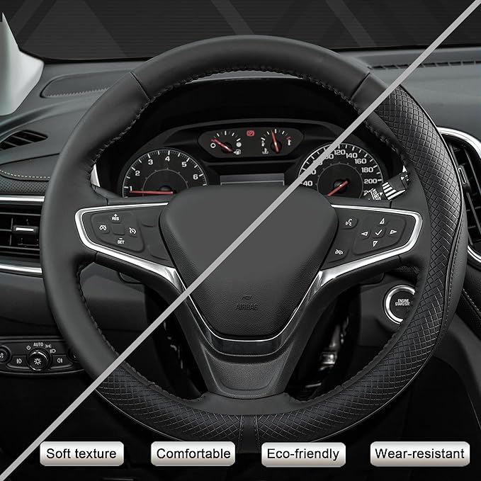 West Llama Microfiber Leather Car Steering Wheel Cover for Chevy Silverado,Tahoe,Equinox,Traverse,Trailblazer,Colorado (Black - Standard Size)