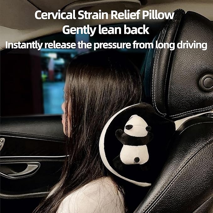 Car Headrest Pillow 2PCS Cute Car Seat Neck Pillow Car Decor Accessories Memory Foam Neck Support Cushions for Comfortable Driving Easy Install & Washable (Panda Black)