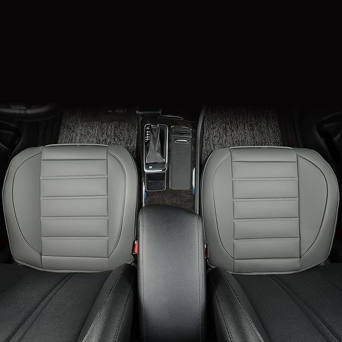 2 Pack Leather Front Car Seat Covers,Bottom Seat Covers for Cars,Driver Car Seat Cover,Luxury Seat Protectors,Waterproof,Anti-Slip,Full Wrap,for Most Vehicles,Sedan,Truck,SUV(Grey)