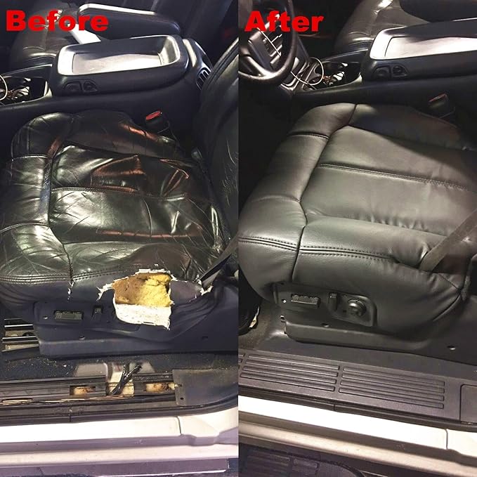 SecosAutoparts Driver Side Foam Cushion & Bottom Leather Replacement Seat Cover Dark Gray Compatible with Chevy Silverado Tahoe Avalanche Suburban Compatible with GMC Sierra Yukon 1999 2000 2001 2002