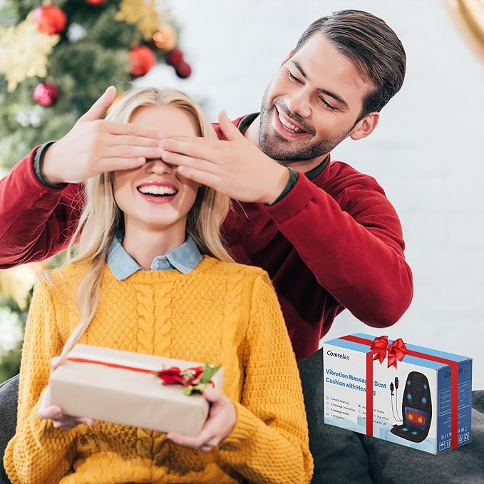 Back Massager with Heat, Massage Seat Cushion with 3D Back Support, 8 Vibrating Motors Massager Chair Pad for Full Body Pain Relief, Ideal Gift for Valentine's Day/Lover/Parents/Friends