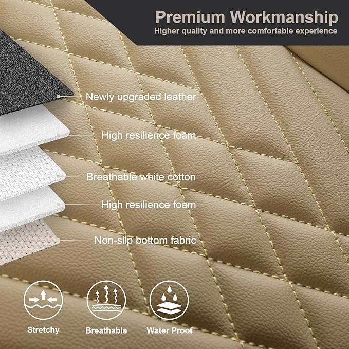 GIANT PANDA 2pcs Front Car Seat Covers Bottom Seat Covers, PU Leather Driver Car Seat Protectors Fits 95% of Vehicles, Wrapping Around The Bottom (Beige)