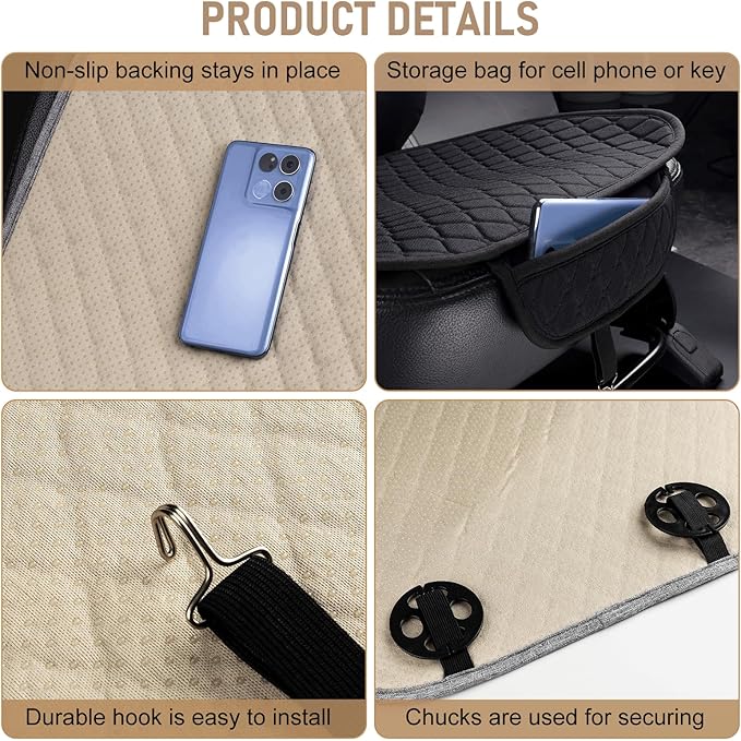 Linen Car Seat Covers for Cars - Non-Slip and Soft, 2 PCS Bottom Seat Cover Protectors with Storage Pocket, Linen Front Seat Covers Used for SUVs, Cars, Sedans (Black)