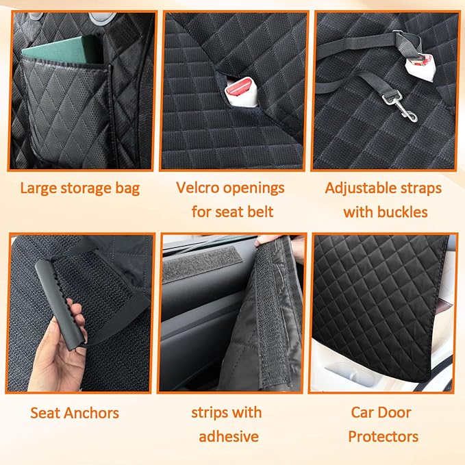 Back Seat Extender for Dogs,Hard Bottom Car Seat Cover for Dogs with Car Door Protectors, Dog Car Seat Cover for Back Seat Waterproof and Scratch-Resistant Seat Covers for Cars SUV&Truck