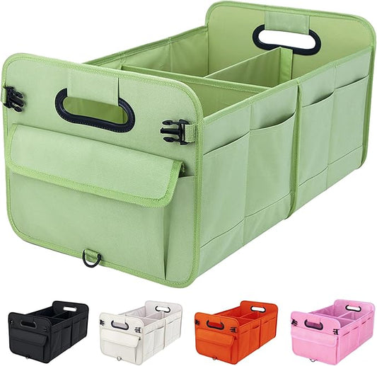Trunk Organizer For Suv & Sedan,Car Organizers and Storage, Waterproof Collapsible & Adjustable Straps,70L Sturdy Car Organization for Car Accessories, Tools,Sundries,2-3Compartment（Green