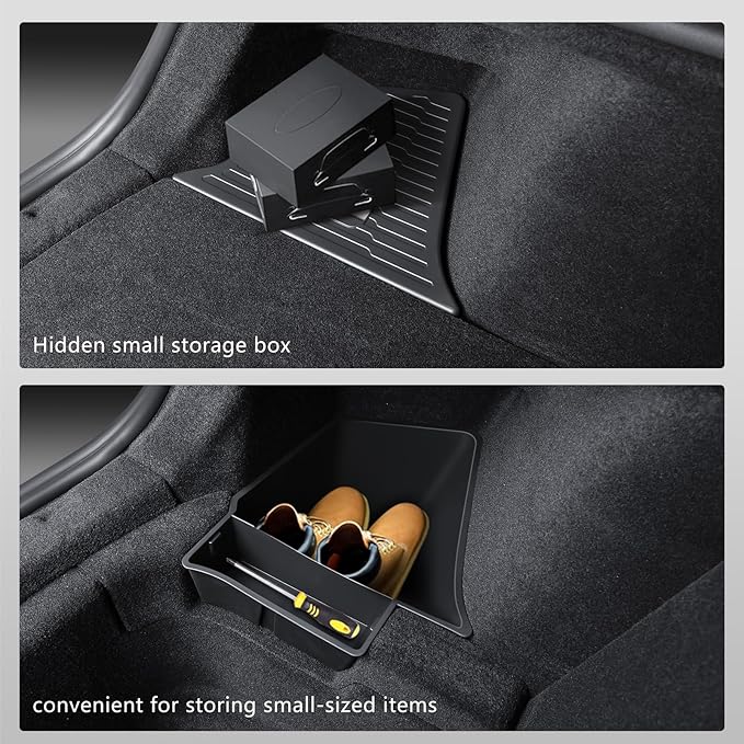 Trunk Storage Bins for Tesla Model Y Juniper, 2-Piece Waterproof Organizer with Lids, Black Side Storage Box, 2025-2026