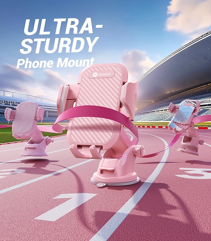 VICSEED Pink Phone Holders for Your Car, [True Military-Grade Shockproof Strongest Suction Power], 3-in-1 Dashboard Windshield Vent, Truck Boat Stand Cell Phone Mount for iPhone Android All Phones