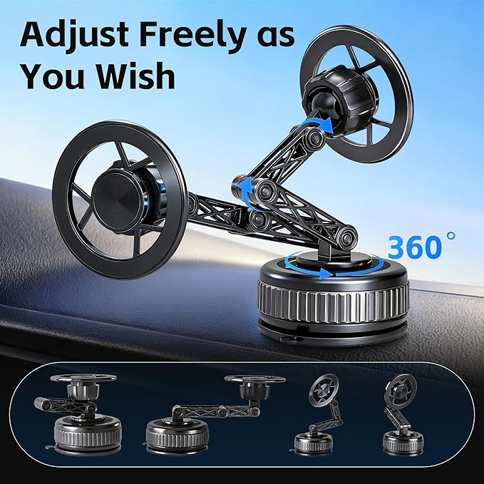 Car Phone Holder [120+LBS Strongest Suction & 2800gf Magnetic] , 360° Adjustable Magsafe Car Mount, Car Phone Mount for Cars/Gyms/Mirrors/Shower Stalls, Compatible with iPhone and Android Devices (6)