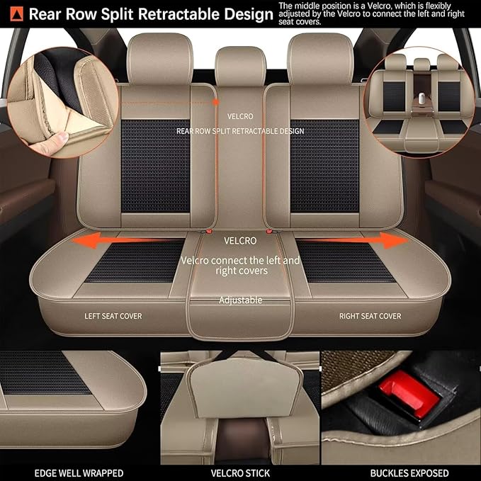 Breathable Ice Silk Seat Covers for Hyundai Palisade 2020-2025 - Waterproof Leather Car Cushions Anti-Slip Cooling Seat Covers Protector(5 Seats - Beige&Grey)